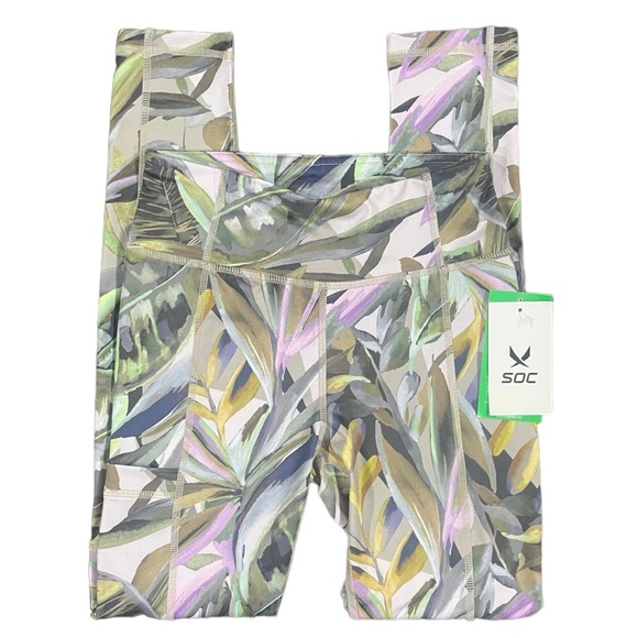 SOC Stadium Sportswear Girls High Waist Tropical Leaf Leggings L / XL - Picture 8 of 14